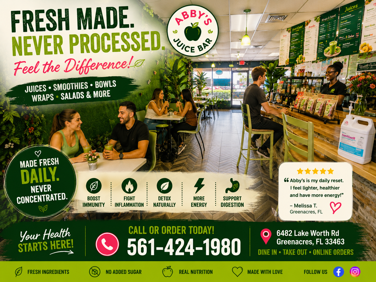 Fresh salad prepared to order at Abby's Juice Bar in Greenacres, FL
